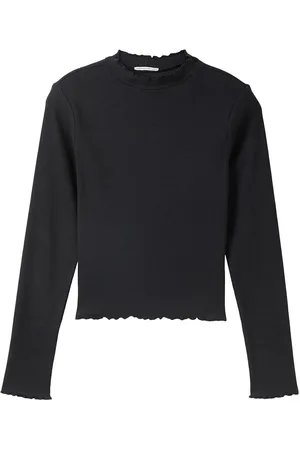 TOM TAILOR Cropped Rib Longsleeve Tops T-shirts Long-sleeved T-shirts Black