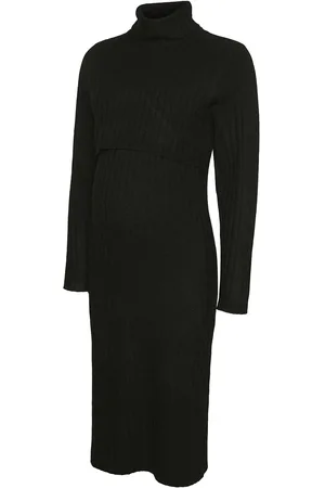 Mama;licious Mlsuniva June L/S Knit Midi Dress 2F Polvipituinen Mekko Black