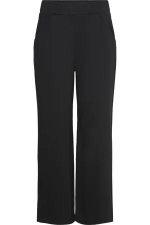 Papu Wide Leg Trousers, Long, Solid Bottoms Trousers Wide Leg Black