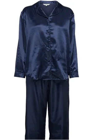 Lady Avenue Satin Long Sleeve Pyjamas Pyjama Blue