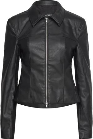 Monki Waisted Faux Leather Zip Jacket Nahkatakki Black