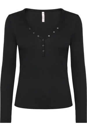 Hunkemöller Top Ls Waffle Henley Toppi Black