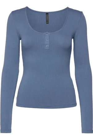 Hunkemöller Top Ls Rib Placket Toppi Blue