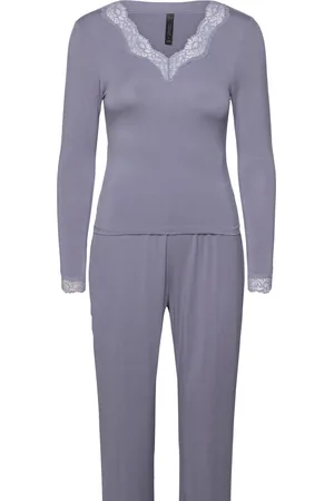 Hunkemöller Pj Ls Viscose Lace Pyjama Blue