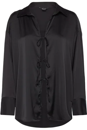 Monki Tiedetail Relaxed Satin Shirt Tops Shirts Long-sleeved Black