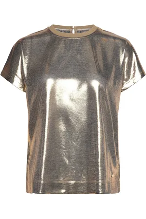 Mos Mosh Mmnivola O-Neck Metallic Tee Tops T-shirts & Tops Short-sleeved Gold