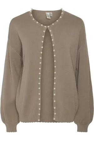 Y.A.S Fonny Ls Pearl Knit Cardigan S. - D2D Tops Knitwear Cardigans Beige