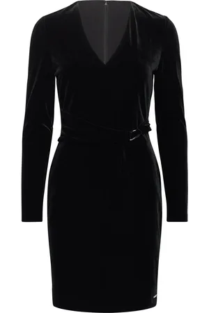 Calvin Klein Velvet V Neck Metal Dress Lyhyt Mekko Black