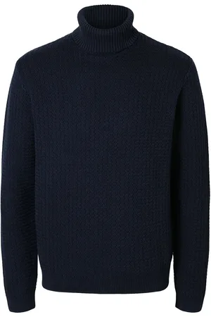 SELECTED Slhzig Ls Knit Structure Roll Neck Tops Knitwear Turtlenecks Navy