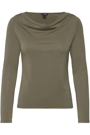 Monki Long Sleeved Ruched Boat Neck Top Tops T-shirts & Tops Long-sleeved Khaki Green