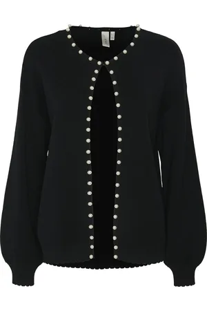 Y.A.S Fonny Ls Pearl Knit Cardigan S. - D2D Tops Knitwear Cardigans Black