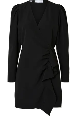 SELECTED Slfsine Ls Short Ruffle Dress B Lyhyt Mekko Black