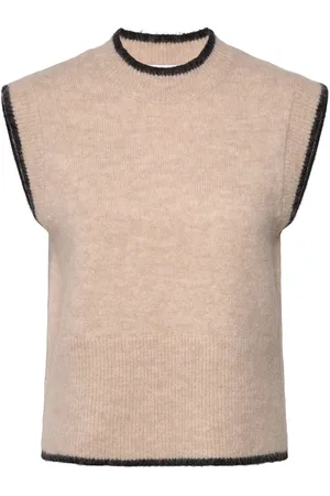 SELECTED Slfalva O-Neck Knit Vest D2 Vests Knitted Vests Beige