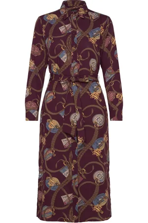 Ralph Lauren Belting-Print Crepe Shirtdress Polvipituinen Mekko Burgundy