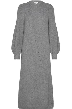 Object Objditte Re L/S Knit Midi Dress Noos Polvipituinen Mekko Grey
