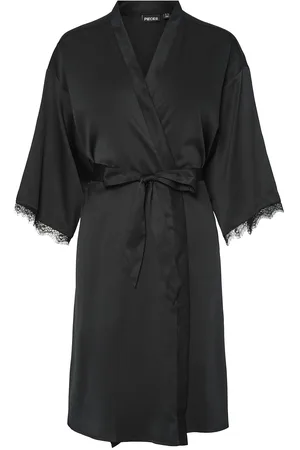 Pieces® Pcanovi 3/4 Satin Night Kimono Lingerie Kimonos Black