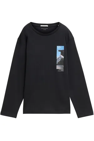 TOM TAILOR Printed Longsleeve Tops T-shirts Long-sleeved T-shirts Black
