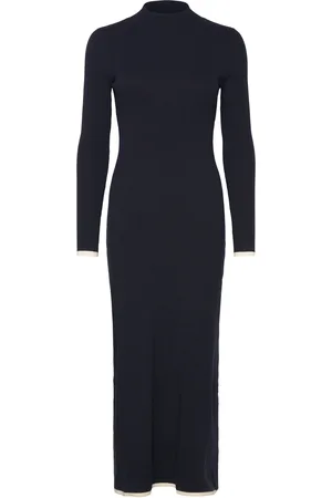 MANGO Knitted Dress With Contrasting Trims Maksimekko Juhlamekko Navy