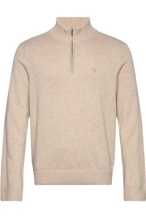 Abercrombie & Fitch Anf Mens Sweaters Tops Knitwear Half Zip Jumpers Cream