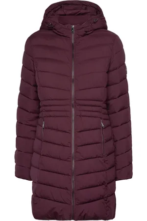 Ralph Lauren Chevron-Quilted Hooded Jacket Topattu Pitkä Takki Burgundy