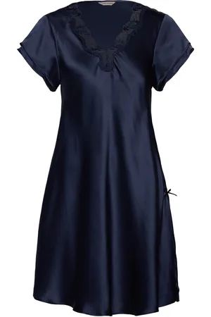 Lady Avenue Pure Silk - Nightgown W.lace, Short Yöpaita Navy