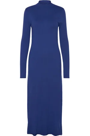 MANGO Perkins-Neck Knitted Dress Polvipituinen Mekko Blue