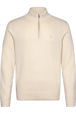 Abercrombie & Fitch Anf Mens Sweaters Tops Knitwear Half Zip Jumpers Beige