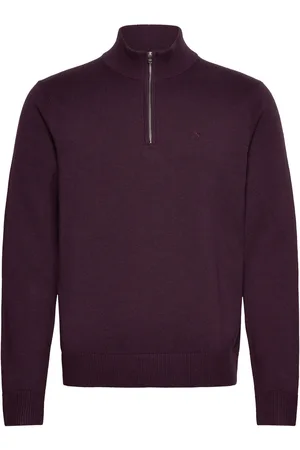 Abercrombie & Fitch Anf Mens Sweaters Tops Knitwear Half Zip Jumpers Burgundy
