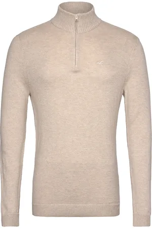 Hollister Hco. Guys Sweaters Tops Knitwear Half Zip Jumpers Beige