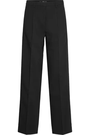 MANGO Straight-Fit Pleated Trousers Bottoms Trousers Straight Leg Black