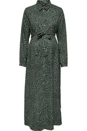 ONLY Olmnoelle Life L/S Midi Shirt Dress Aop Polvipituinen Mekko Green