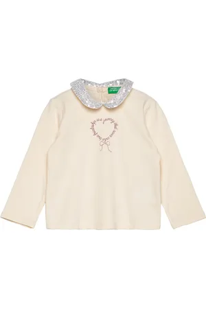 Benetton Sweater L/S Tops T-shirts Long-sleeved T-shirts Cream