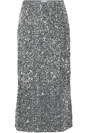 VILA Vifaith Hw Midi Sequin Skirt/Vol Skirts Knee-length & Midi Skirts Silver