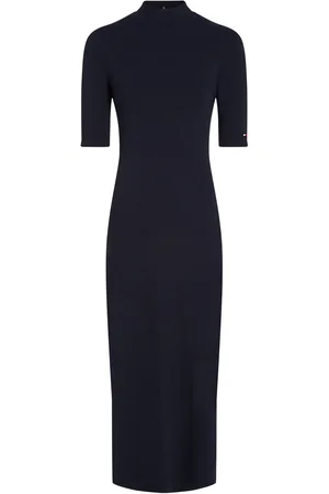 Tommy Hilfiger Slim 5X2 Rib Midi Dress 1/2 Maksimekko Juhlamekko Navy