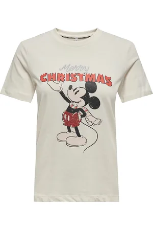 ONLY Onlmickey Life Reg S/S Top Box Xmas Jrs Tops T-shirts & Tops Short-sleeved Cream