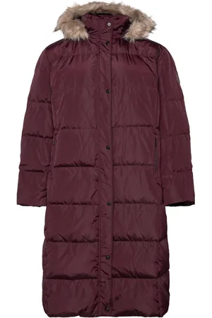 Ralph Lauren Faux-Fur-Trim Hooded Down Coat Vuorillinen Takki Topattu Takki Burgundy