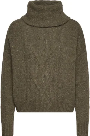 Ralph Lauren Cable-Knit Wool-Blend Turtleneck Sweater Tops Knitwear Turtleneck Khaki Green