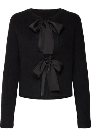 Object Objparvi Sateen Bow Knit Cardigan Div Tops Knitwear Cardigans Black