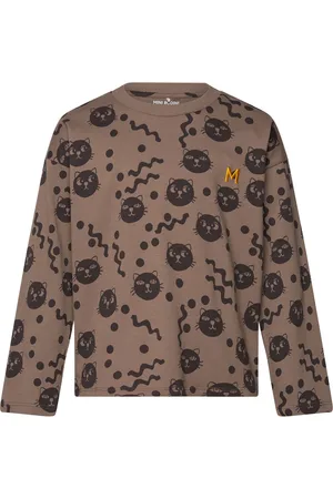 Mini Rodini Squiggly Cats Aop Ls Tee Tops T-shirts Long-sleeved T-shirts Brown