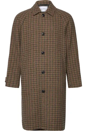Les Deux Michael Houndstooth Wool Coat 3.0 Villakangastakki Pitkä Takki Brown