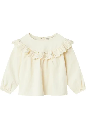 Lil Atelier Nmfsaku Ls Loose Emb Top 2511-Ku S Lil Tops Blouses & Tunics Beige