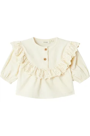 Lil Atelier Nbfsaku Ls Loose Emb Top 2511-Ku S Lil Tops Blouses & Tunics Beige