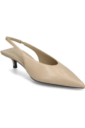 MANGO Kitten-Heel Leather Shoes Shoes Sling Backs Heeled Slingbacks Cream
