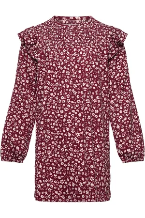 MANGO Ruched Floral Dress Dresses & Skirts Dresses Casual Dresses Long-sleeved Casual Dresses Red