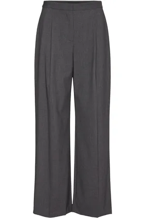 MANGO Wideleg Pleated Trousers Bottoms Trousers Suitpants Grey