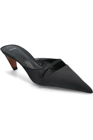 MANGO Satin Kitten-Heel Shoes Shoes Sling Backs Heeled Slingbacks Black
