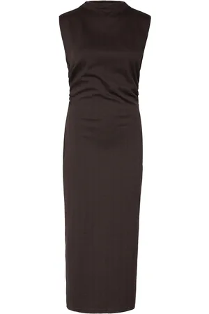 MANGO Knitted Dress With Gathered Detail Polvipituinen Mekko Brown