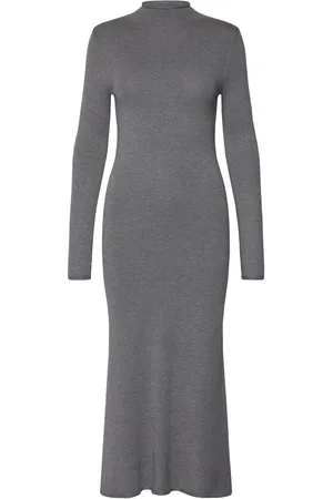 MANGO Perkins-Neck Knitted Dress Polvipituinen Mekko Grey