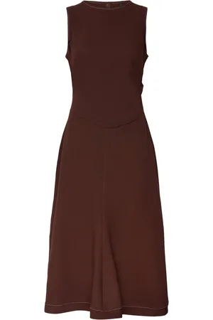 MANGO Midi-Dress With Decorative Stitching Polvipituinen Mekko Brown