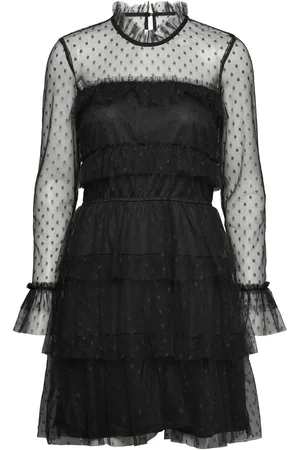 BUBBLEROOM Rhoda Dotted Mesh L/S Dress Dresses Evening Dresses Black